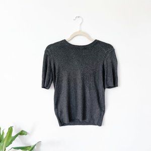 Zara Grey Short Sleeve Knit Sweater Knitted Tee Basics Sweatshirt